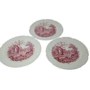 English Abbey Luncheon Plates Red Fairway Taylor Smith and Taylor Set Three SEE‎